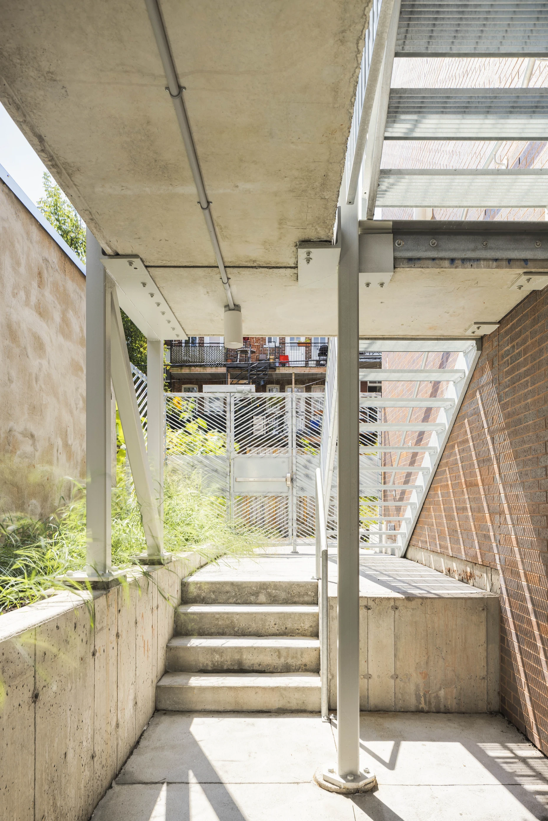 Espace commun résidentiel pensé pour offrir luminosité naturelle et respiration urbaine.
